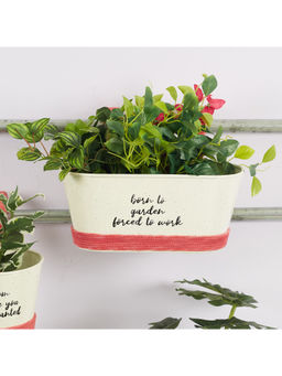HomeTown - Pep Pop Metal Funky Quote Railing Planter 28X19Cm in Off White & Fuchsia Colour