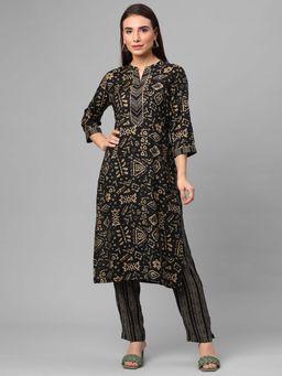 Shree - Women Rayon Charcoal Floral Printed Kurta With Trouser (Set Of 2)