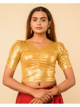 BINDIGASM'S ADVI - Women Yellow Jacquard Half Sleeve Stitched Blouse