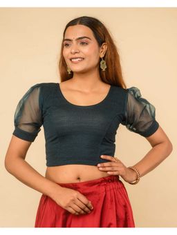 BINDIGASM'S ADVI - Green Madhubala Sheer Organza Slip on Stitched Blouse