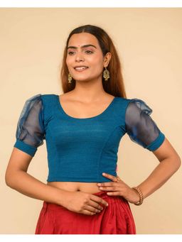 BINDIGASM'S ADVI - Navy Blue Madhubala Sheer Organza Slip on Stitched Blouse
