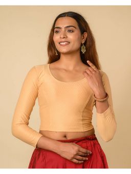 BINDIGASM'S ADVI - Women Beige High Back Neck Stretchable Slip on Stitched Blouse