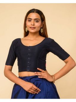 BINDIGASM'S ADVI - Women Navy Blue Bina Cotton Dobby Slip on Stitched Blouse