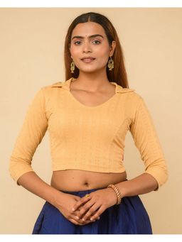 BINDIGASM'S ADVI - Women Beige Rakhi Ikat Stripes Slip on Stitched Blouse