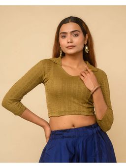 BINDIGASM'S ADVI - Women Green Rakhi Ikat Stripes Stretchable Slip on Stitched Blouse