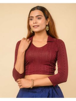 BINDIGASM'S ADVI - Women Wine Rakhi Ikat Stripes Slip on Stitched Blouse