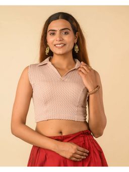 BINDIGASM'S ADVI - Women Brown Daftar Checks Stretchable Sleeveless Stitched Blouse