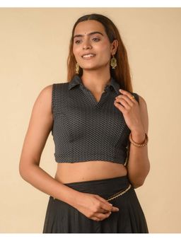 BINDIGASM'S ADVI - Women Grey Daftar Checks Sleeveless Stitched Blouse