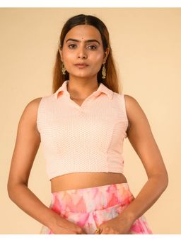 BINDIGASM'S ADVI - Women Peach Daftar Checks Sleeveless Stitched Blouse