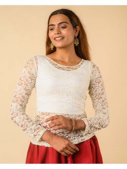 BINDIGASM'S ADVI - Women White Maria Lace Stitched Blouse with Overlay