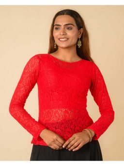 BINDIGASM'S ADVI - Women Red Maria Stretchable Lace Stitched Blouse with Overlay