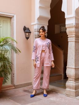 AADEWS - Women Ada Peach Embroidery Co-Ord Set