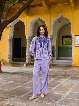AADEWS - Women Bhakti Purple Embroidery Co-Ord Set