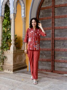 AADEWS - Women Chirag Rust Embroidery Co-Ord Set