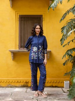 AADEWS - Women Greyson Blue Embroidery Co-Ord Set