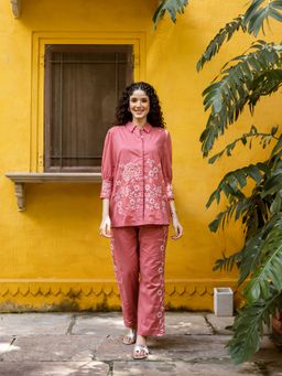 AADEWS - Women Greyson Peach Embroidery Co-Ord Set