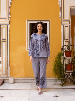 AADEWS - Women Kite Blue Embroidery Co-Ord Set