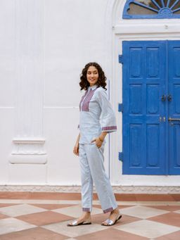 AADEWS - Women Margot Blue Embroidery Co-Ord Set