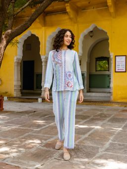 AADEWS - Women Tanika Blue Embroidery Co-Ord Set