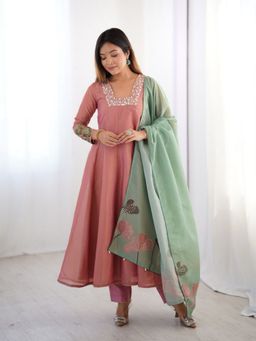 Odette - Pink Silk Blend Embroidered Anarkali Kurta with Pant and Dupatta