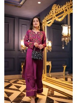 HOUSE OF KARI - Purple Silk Embroidered Round Neck Kurta with Pant