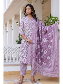 Kohsh - Women Purple Mul Cotton Kurta with Pant and Dupatta