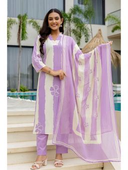 Kohsh - Women Purple Colorblocked Cotton Kurta with Pant and Dupatta