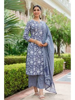 Kohsh - Women Grey Straight Kurta with Palazzo and Dupatta