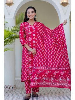 Kohsh - Women Pink Cotton Kurta with Pant and Dupatta