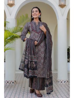 Kohsh - Women Black Cotton Kurta with Palazzo and Dupatta