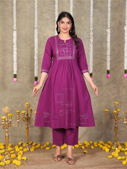 ARAMYA - Purple Soft Cotton Panelled Solid Kurta with Pant