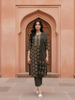 Rangita - Black Rayon Embroidered Straight Anarkali Kurta with Pant and Dupatta