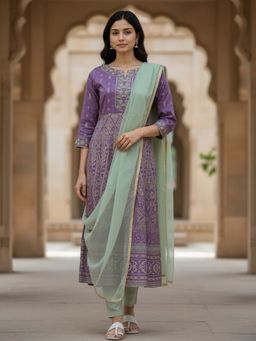 Rangita - Purple Poly Viscose Embroidered Anarkali Kurta with Pant and Dupatta