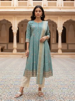 Rangita - Green Poly Viscose Embroidered Anarkali Kurta with Pant and Dupatta