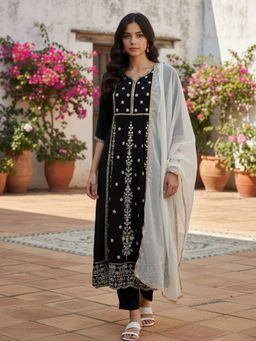 Rangita - Black Poly Viscose Embroidered Kurta with Pant and Dupatta