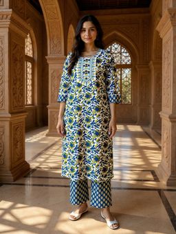 Rangita - Blue Rayon Embroidered Straight Kurta with Pant