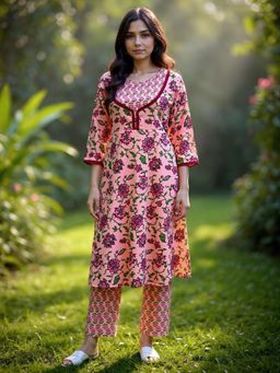 Rangita - Peach Rayon Embroidered Straight Kurta with Pant