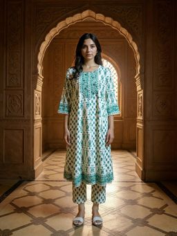 Rangita - White Rayon Embroidered Anarkali Kurta with Pant