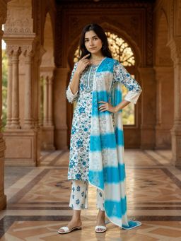 Rangita - White Rayon Embroidered Anarkali Kurta with Pant