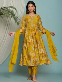 Rangita - Yellow Viscose Poly Embroidered Kurta with Pant and Dupatta