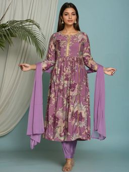 Rangita - Purple Viscose Poly Embroidered Kurta with Pant and Dupatta