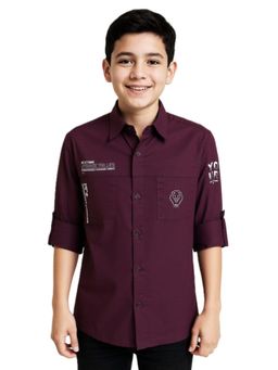 CAVIO - Purple Boys Cotton Regular Fit Spread Collar Plain Shirt
