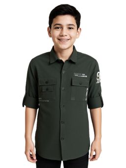 CAVIO - Green Boys Cotton Regular Fit Spread Collar Printed Shirt