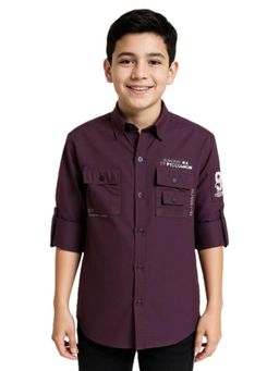 CAVIO - Purple Boys Cotton Regular Fit Spread Collar Printed Shirt