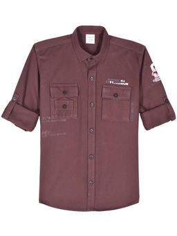 CAVIO - Brown Boys Cotton Regular Fit Spread Collar Printed Shirt