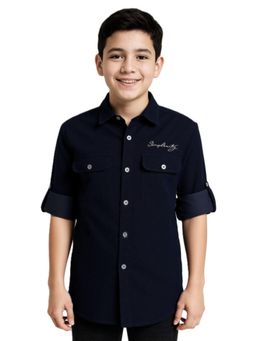 CAVIO - Black Boys Cotton Regular Fit Spread Collar Plain Shirt