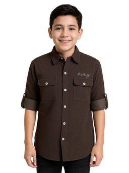 CAVIO - Brown Boys Cotton Regular Fit Spread Collar Plain Shirt