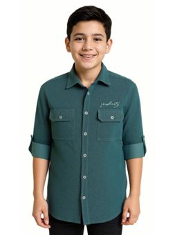 CAVIO - Teal Boys Cotton Regular Fit Spread Collar Plain Shirt