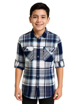 CAVIO - Blue Boys Cotton Regular Fit Checks Shirt