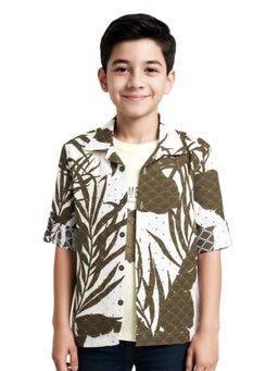 CAVIO - Olive Boys Cotton Printed Shirt with T-Shirt